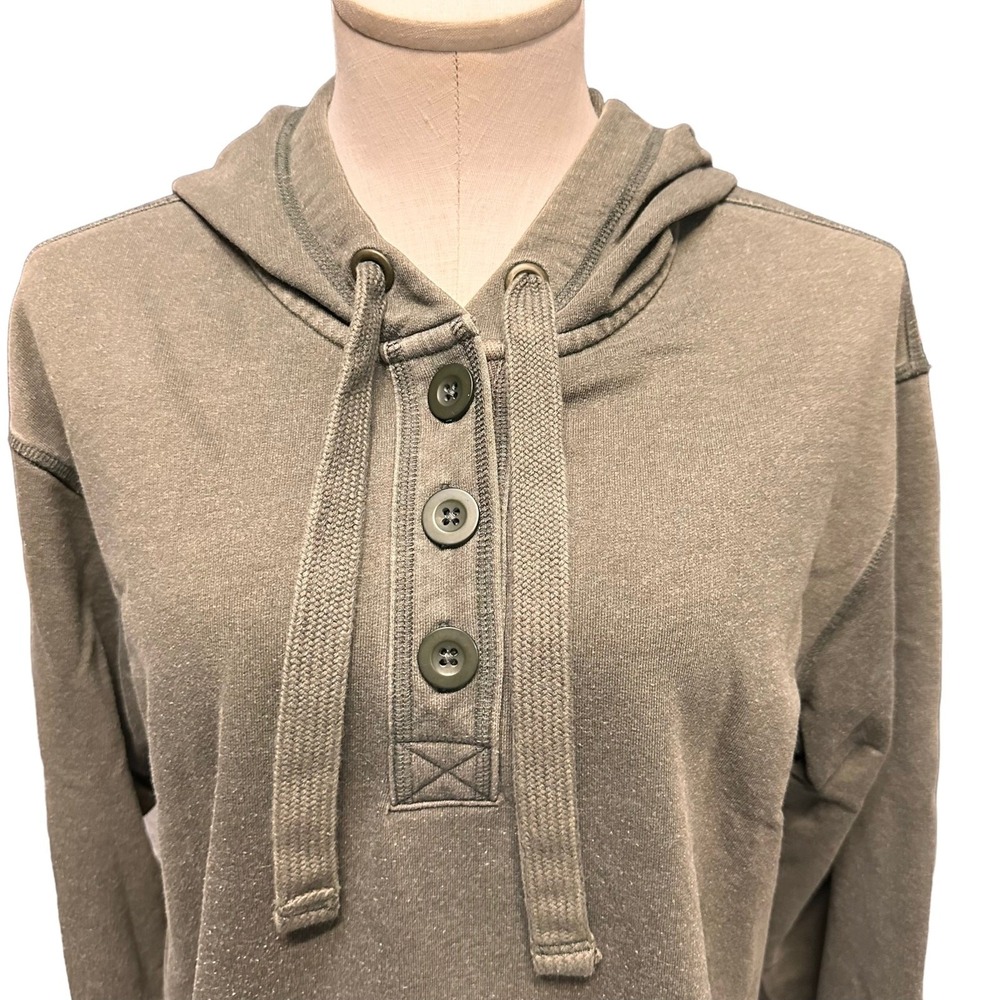 Cabelas Womens Olive Green Henley Hoodie Button‎ Front Kangaroo Pocket Large - Picture 2 of 6
